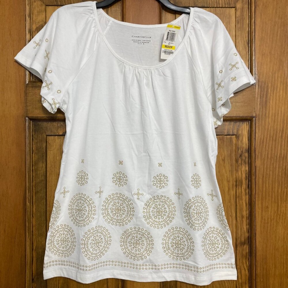 NWT * Charter Club Gold Embroidered Top